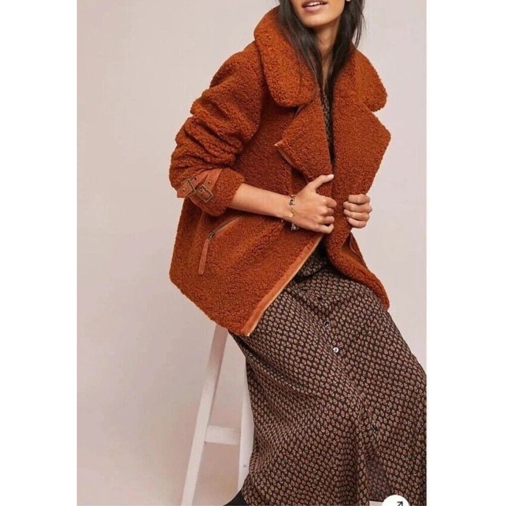 Anthropologie Small Rust Marrakech Sherpa Moto/Biker Jacket $268